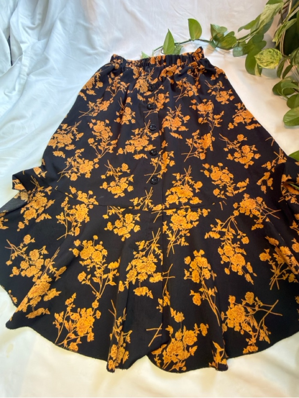 SHEIN Black Skirt with Orange Floral Print and Ruffle Hem - Picture 2 of 3